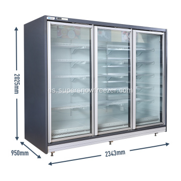 3 Puertas de vidrio Comercial Refrigerador Mostrar comida congelada